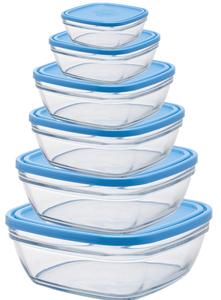 Tienda online Duralex® Freshbox - Juego de 6 fuentes cuadradas transparentes con tapa azul Freshbox - Juego de 6 fuentes cuadradas transparentes con tapa azul